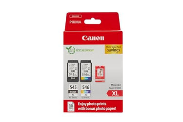 Canon Ink Cartridges & Paper Multipack - PG-545XL/CL-546XL Original Printer Cartridges 2-pack (1 x Black, 1 x Color) & 4x6 Photo Paper (50 Sheets) on Sale
